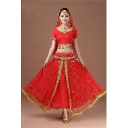 Costume de danse indienne adulte 2 pièces rouge et doré