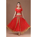 Costume de danse indienne adulte 2 pièces rouge et doré