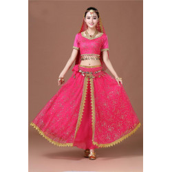 Costume de danse indienne adulte 2 pièces fuschia et doré