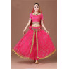 Costume de danse indienne adulte 2 pièces fuschia et doré