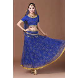 Costume de danse indienne adulte 2 pièces bleu et doré