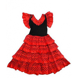 Robe de danse Flamenco enfant rouge à pois noirs