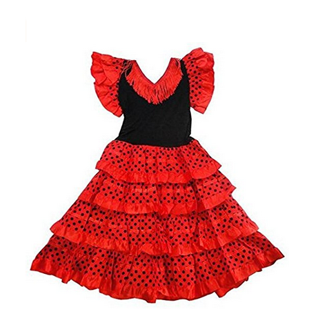Robe de danse Flamenco enfant rouge à pois noirs