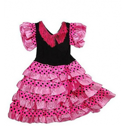 Robe de danse Flamenco enfant rose à pois noirs