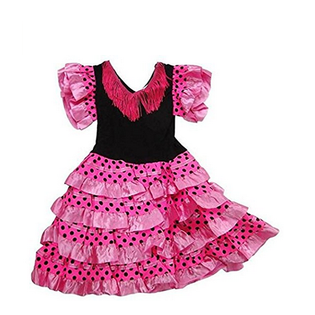 Robe de danse Flamenco enfant rose à pois noirs
