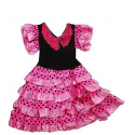 Robe de danse Flamenco enfant rose à pois noirs