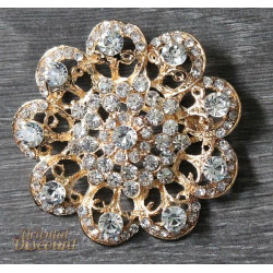 Broche strass fantaisie rosace or