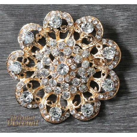 Broche strass fantaisie rosace or