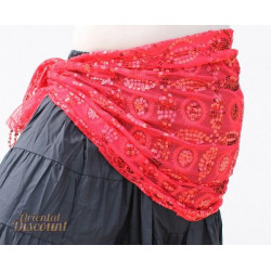 Foulard de danse orientale à paillettes rouge