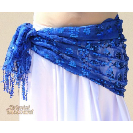 Foulard de danse orientale à paillettes bleu royal