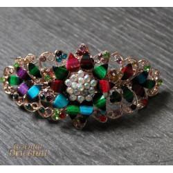 Barrette à cheveux fleur strass or multicolore