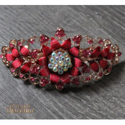 Barrette à cheveux fleur strass or rose
