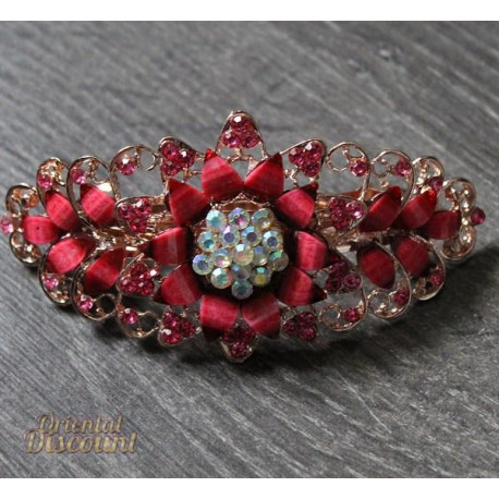 Barrette à cheveux fleur strass or rose
