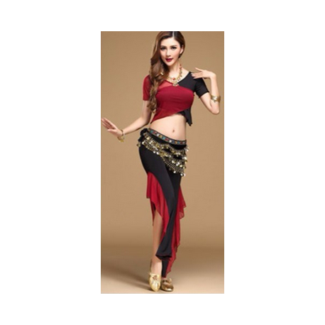 Tenue d'entraînement pour cours de danse 2 pièces rouge et noir