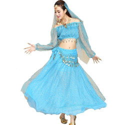 Costume de danse à paillettes bleu ciel top + jupe