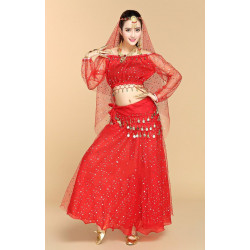 Costume de danse à paillettes rouge top + jupe