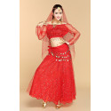 Costume de danse à paillettes rouge top + jupe
