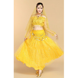 Costume de danse à paillettes jaune top + jupe