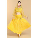 Costume de danse à paillettes jaune top + jupe