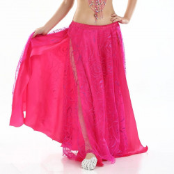 Jupe satin ouverte de danse orientale et tulle fuschia