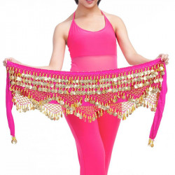 Foulard de danse orientale fuschia à piécettes or 