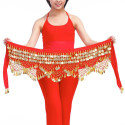 Foulard de danse orientale rouge à piécettes or 
