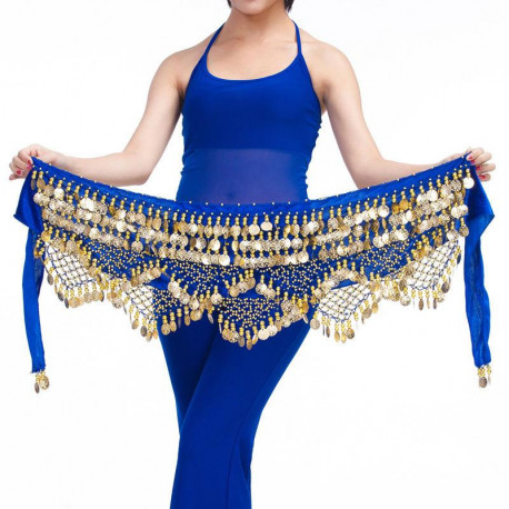 Ceinture Foulard Danse Du Ventre Orientale - Châle Ethnique à Franges Et Paillettes, Taille Unique Bleu