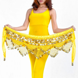 Foulard de danse orientale jaune à piécettes dorées
