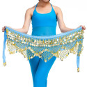 Foulard de danse orientale bleu ciel à piécettes dorées