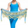 Foulard de danse orientale bleu ciel à piécettes dorées
