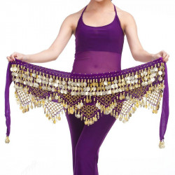 Foulard de danse orientale violet à piécettes dorées