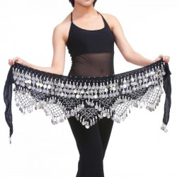 Foulard de danse orientale noir à piécettes argent
