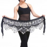 Foulard de danse orientale noir à piécettes argent