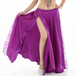 Jupe satin ouverte de danse orientale et tulle violette