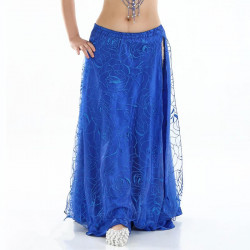 Jupe satin ouverte de danse orientale et tulle bleu royal