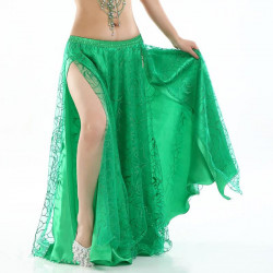 Jupe satin ouverte de danse orientale et tulle verte