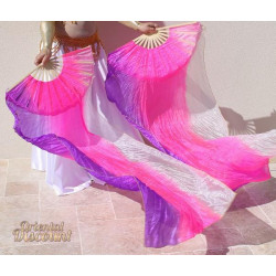 Paire de fan veil de danse orientale violet rose blanc à la verticale