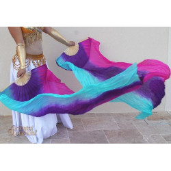 Fan veil en soie ourlés bleu violet rose à la verticale