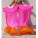 Paire de fan veil de danse orientale fuschia et orange