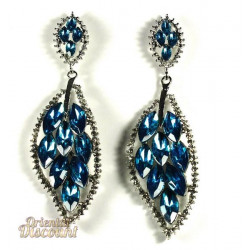 Boucles d'oreilles fantaisie feuille strass turquoise