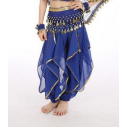 Pantalon enfant de danse orientale à voiles et grelots bleu roy
