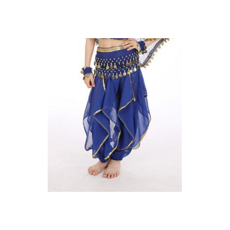 Pantalon enfant de danse orientale à voiles et grelots bleu roy