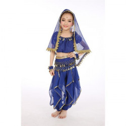 Costume de danse orientale enfant 2 pièces top sarouel bleu nuit