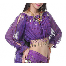 Brassière de danse orientale à paillette à manches longues violette 