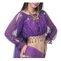 Brassière de danse orientale à paillettes à manches longues violette 