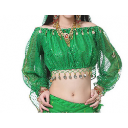 Brassière de danse orientale à paillette à manches longues vert foncé