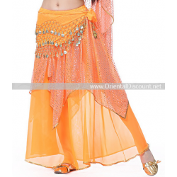 Jupe de danse orientale à pans et paillettes orange