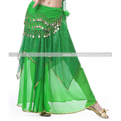Jupe de danse orientale à pans et paillettes vert foncé