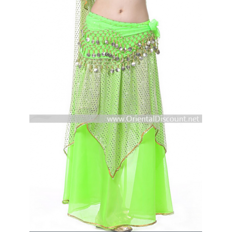Jupe de danse orientale à pans et paillettes vert clair