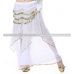 Jupe de danse orientale à pans et paillettes blanche